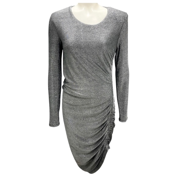 VERONICA BEARD GUNMETAL CYRUS RUCHED LONG SLEEVE DRESS - Picture 1 of 3